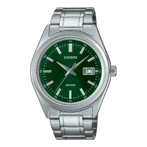 Casio Silver Stainless Steel Green Dial Quartz Watch for Gents - MTP-B180D-3AVDF