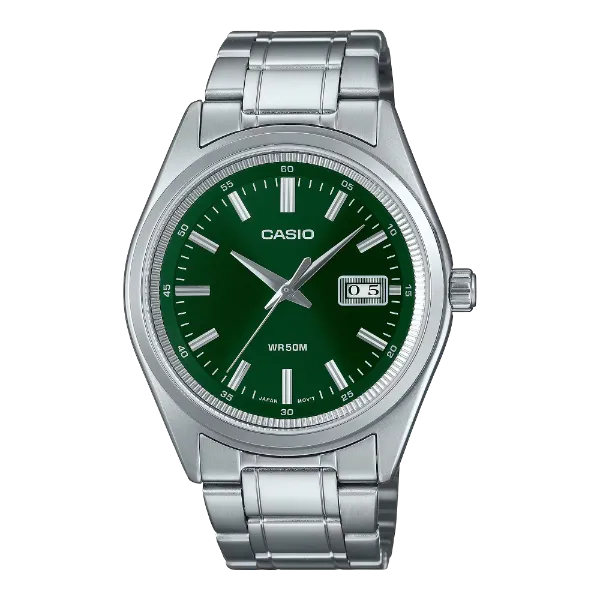 Casio Silver Stainless Steel Green Dial Quartz Watch for Gents - MTP-B180D-3AVDF
