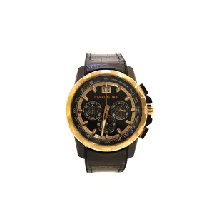 Cerruti Men'S WatchÂ With Black Case And DialÂ , Strap Combinaton Of Black Leather And Rubber Strap