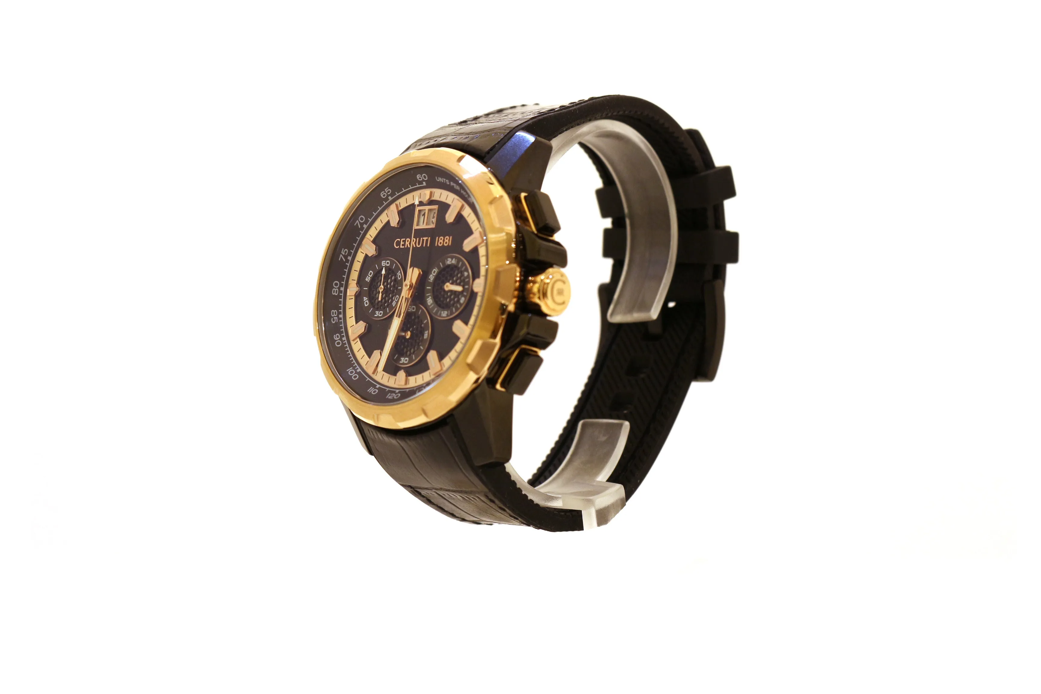 Cerruti Men'S WatchÂ With Black Case And DialÂ , Strap Combinaton Of Black Leather And Rubber Strap