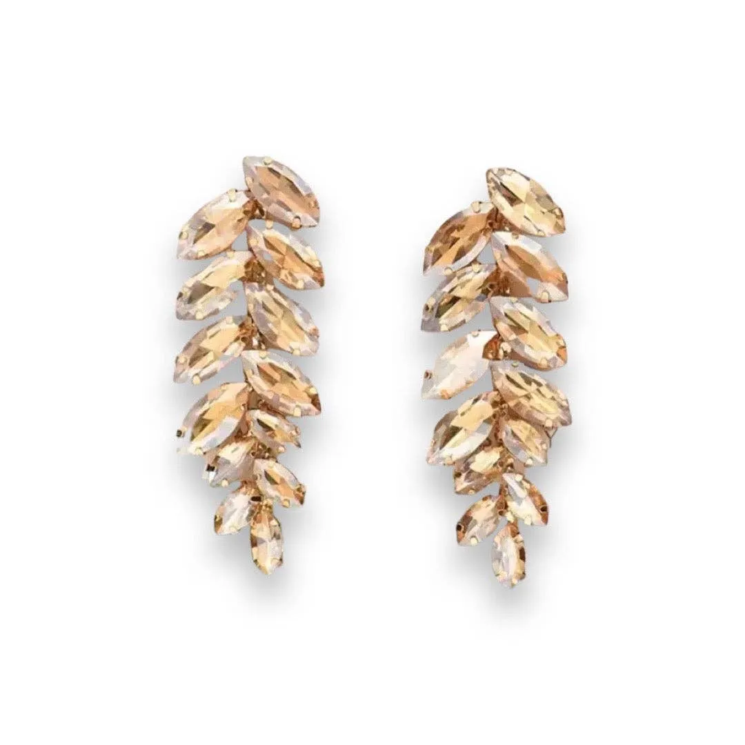 Champagne Crystal Leaf Dangle Earrings | Elegant & Unique | She She's Closet