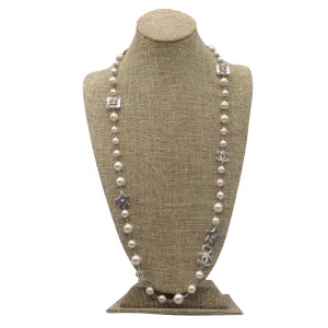 Chanel Cream / Silver 2006 CC Logo Faux Pearl and Strass Star Pendant Necklace