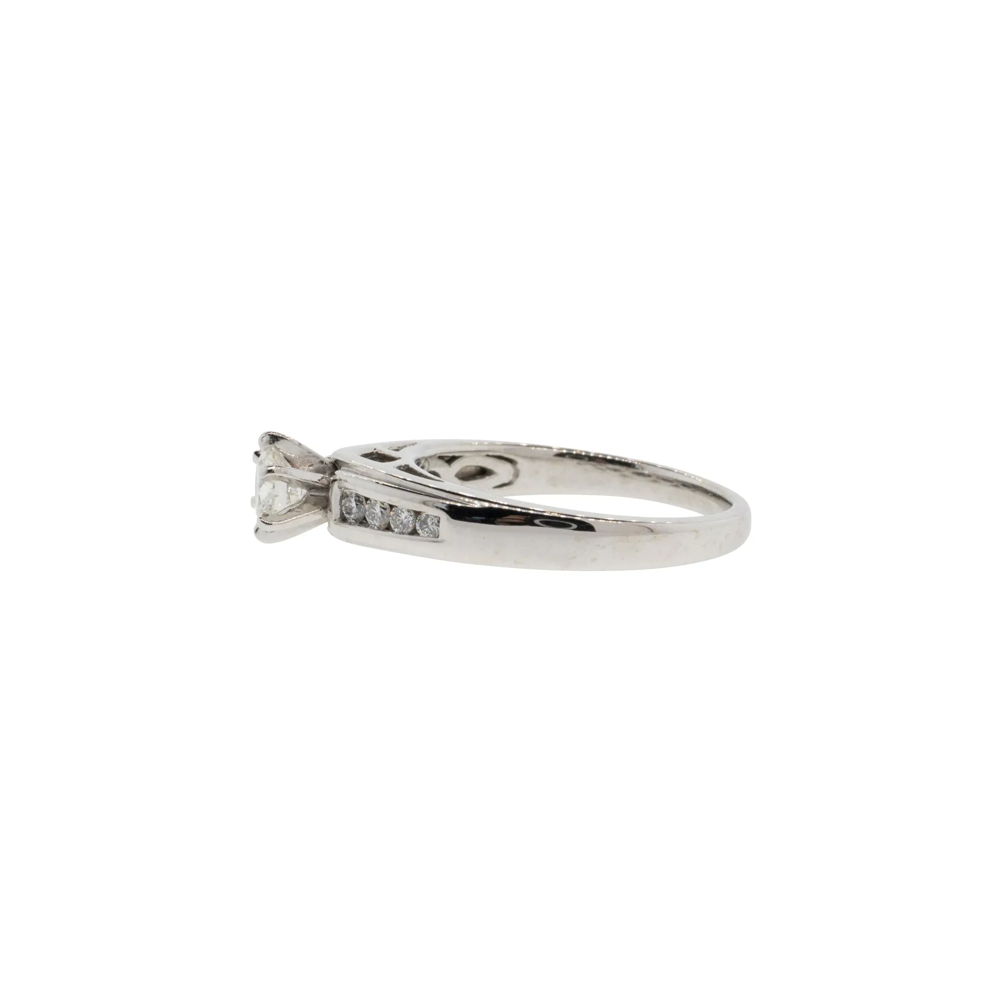 Channel Set Accented Solitaire Diamond Engagement Ring