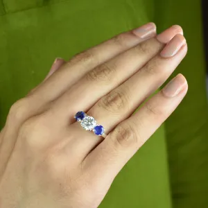 Charming 1.80 Ct Off White Diamond Ring with Sapphire Gemstone Accents, Elegant Look & Great Sparkle ! Ideal For Birthday Gift