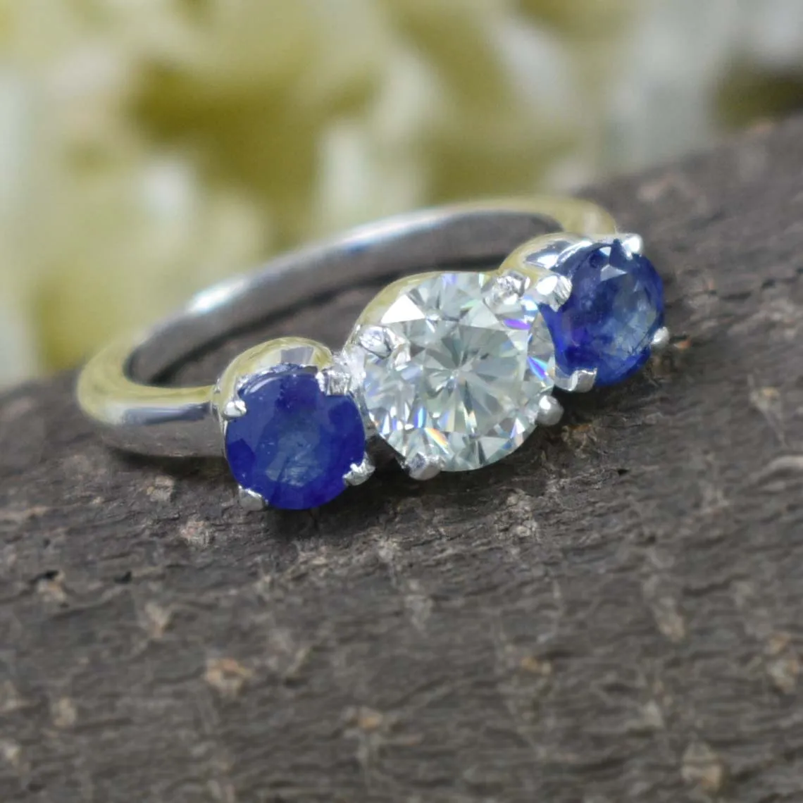 Charming 1.80 Ct Off White Diamond Ring with Sapphire Gemstone Accents, Elegant Look & Great Sparkle ! Ideal For Birthday Gift
