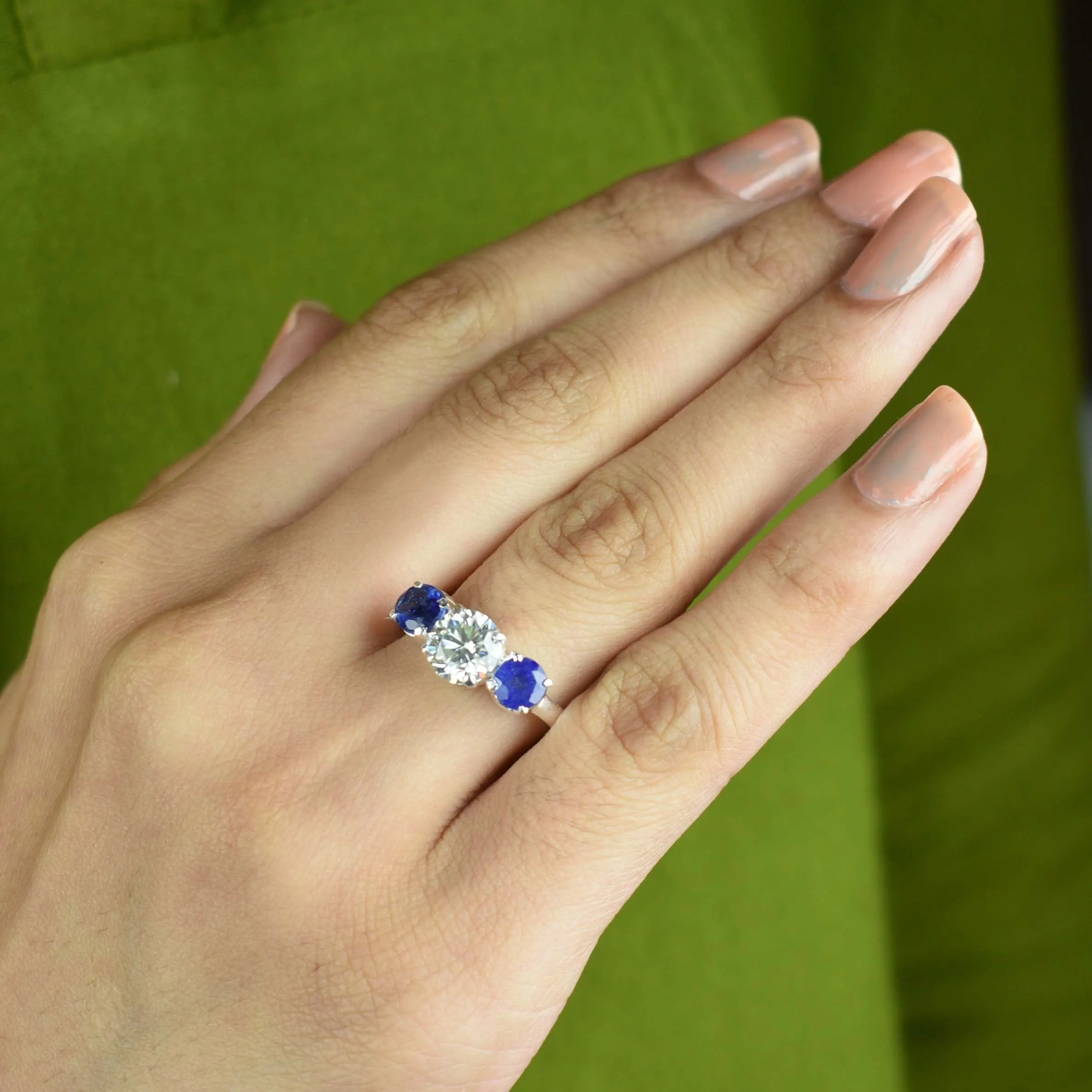 Charming 1.80 Ct Off White Diamond Ring with Sapphire Gemstone Accents, Elegant Look & Great Sparkle ! Ideal For Birthday Gift