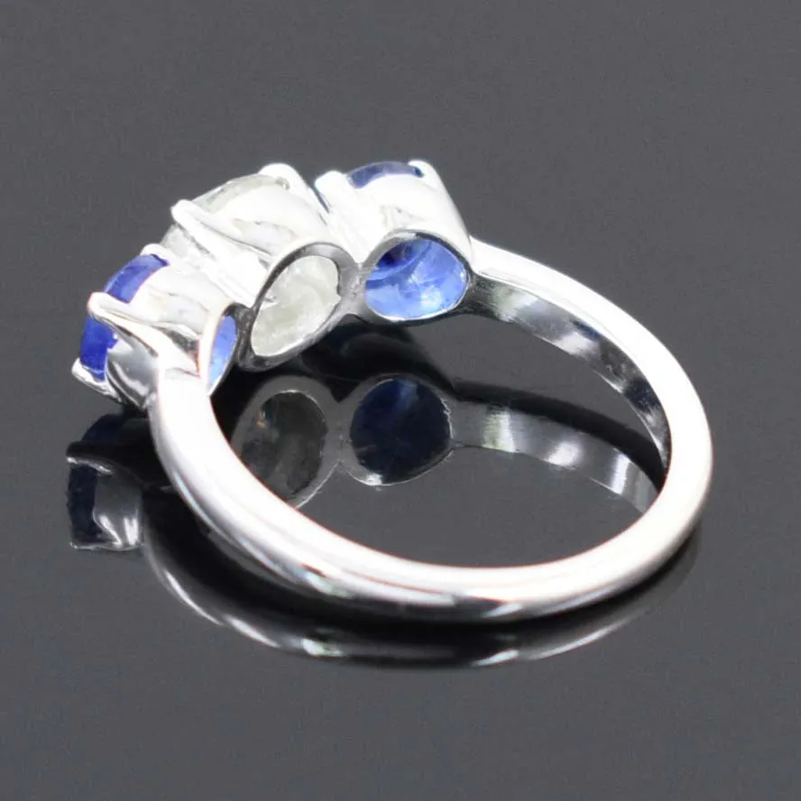 Charming 1.80 Ct Off White Diamond Ring with Sapphire Gemstone Accents, Elegant Look & Great Sparkle ! Ideal For Birthday Gift