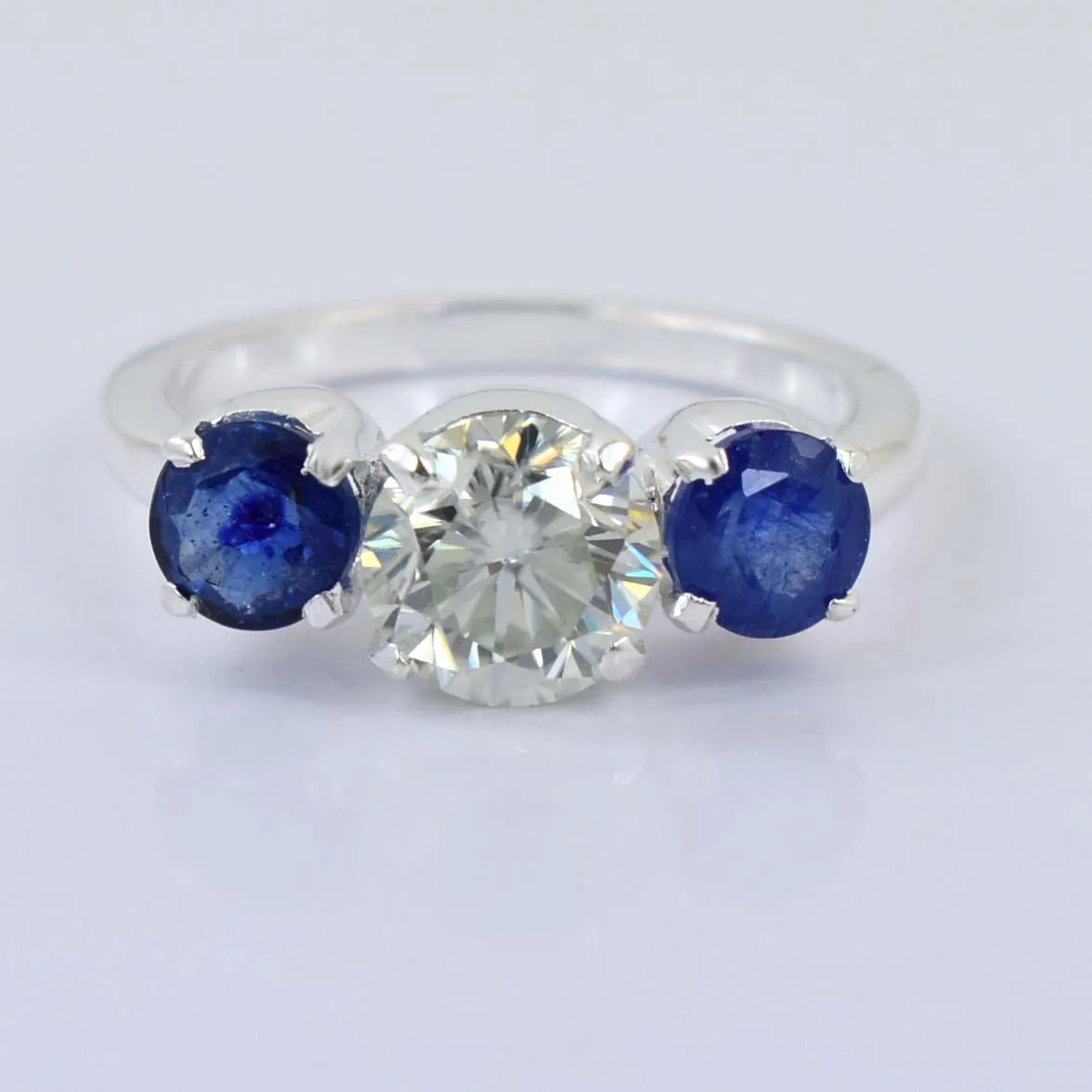 Charming 1.80 Ct Off White Diamond Ring with Sapphire Gemstone Accents, Elegant Look & Great Sparkle ! Ideal For Birthday Gift