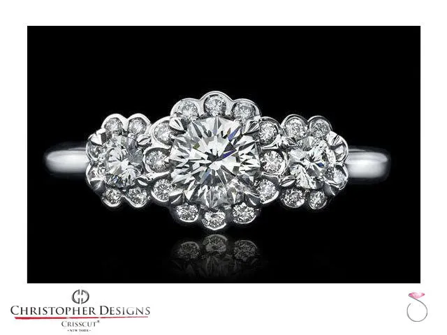Christopher Designs Halo Three stone Diamond Engagement Ring SP-RD100