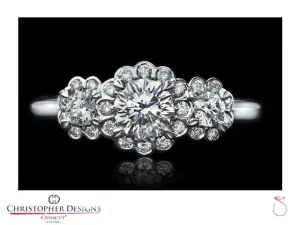 Christopher Designs Halo Three stone Diamond Engagement Ring SP-RD100