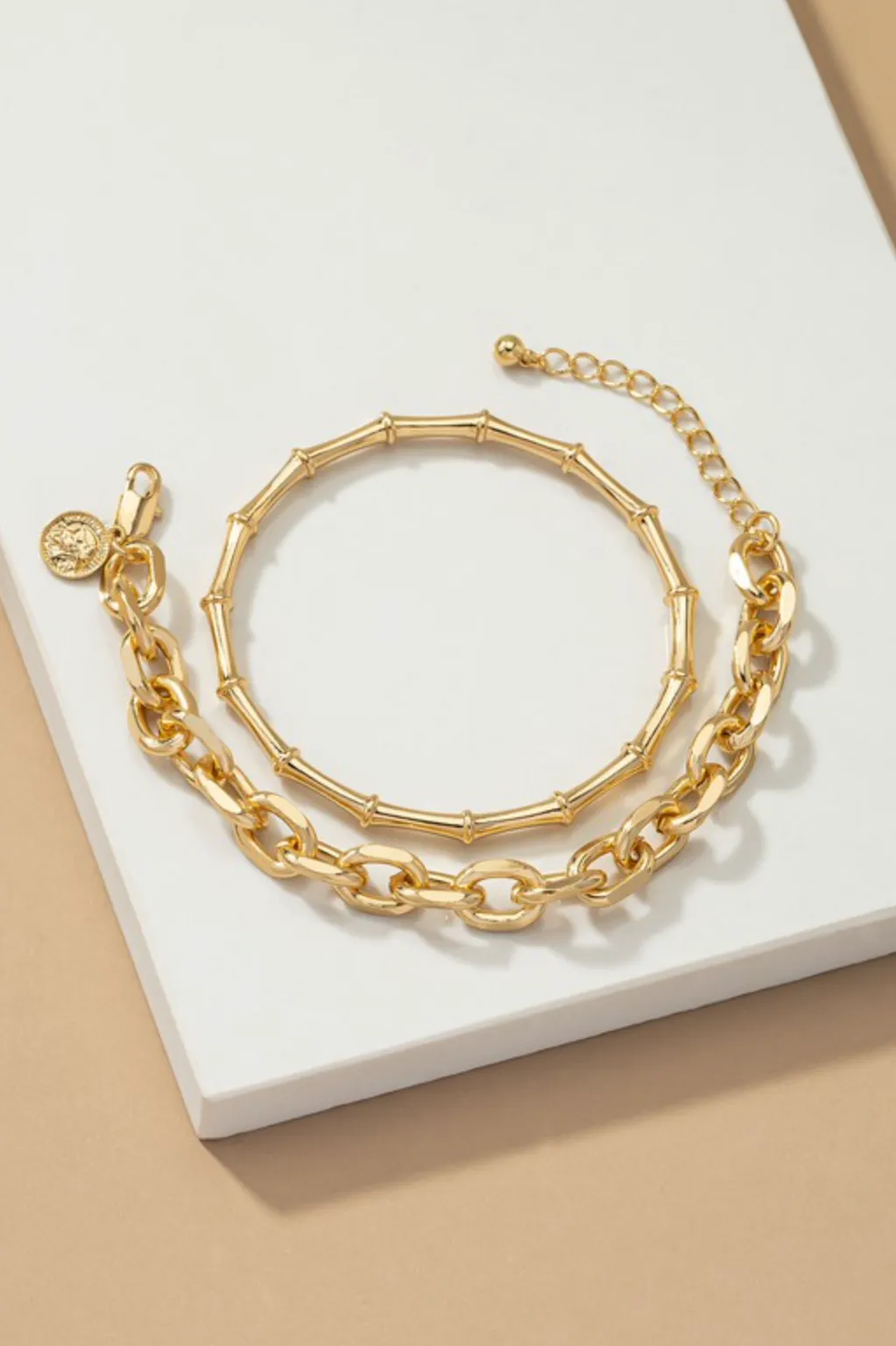 Chunky Chain Bracelet and Bamboo Bangle Set