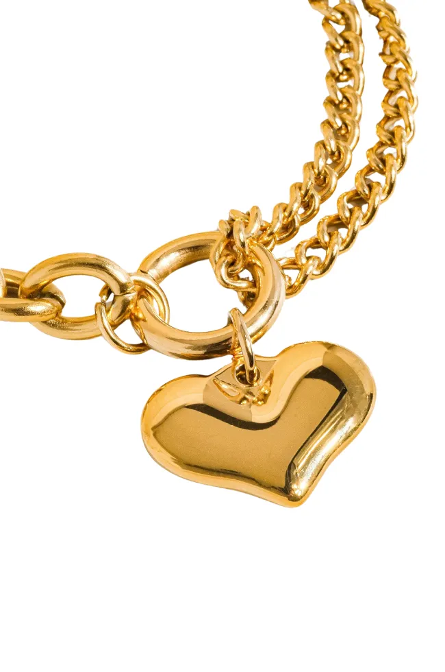 Chunky Heart Mixed Chain Bracelet