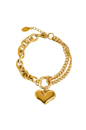 Chunky Heart Mixed Chain Bracelet