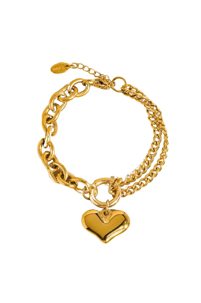Chunky Heart Mixed Chain Bracelet