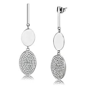 CJ193 Wholesale Women's Stainless Steel AAA Grade CZ Clear Double Oval Earrings