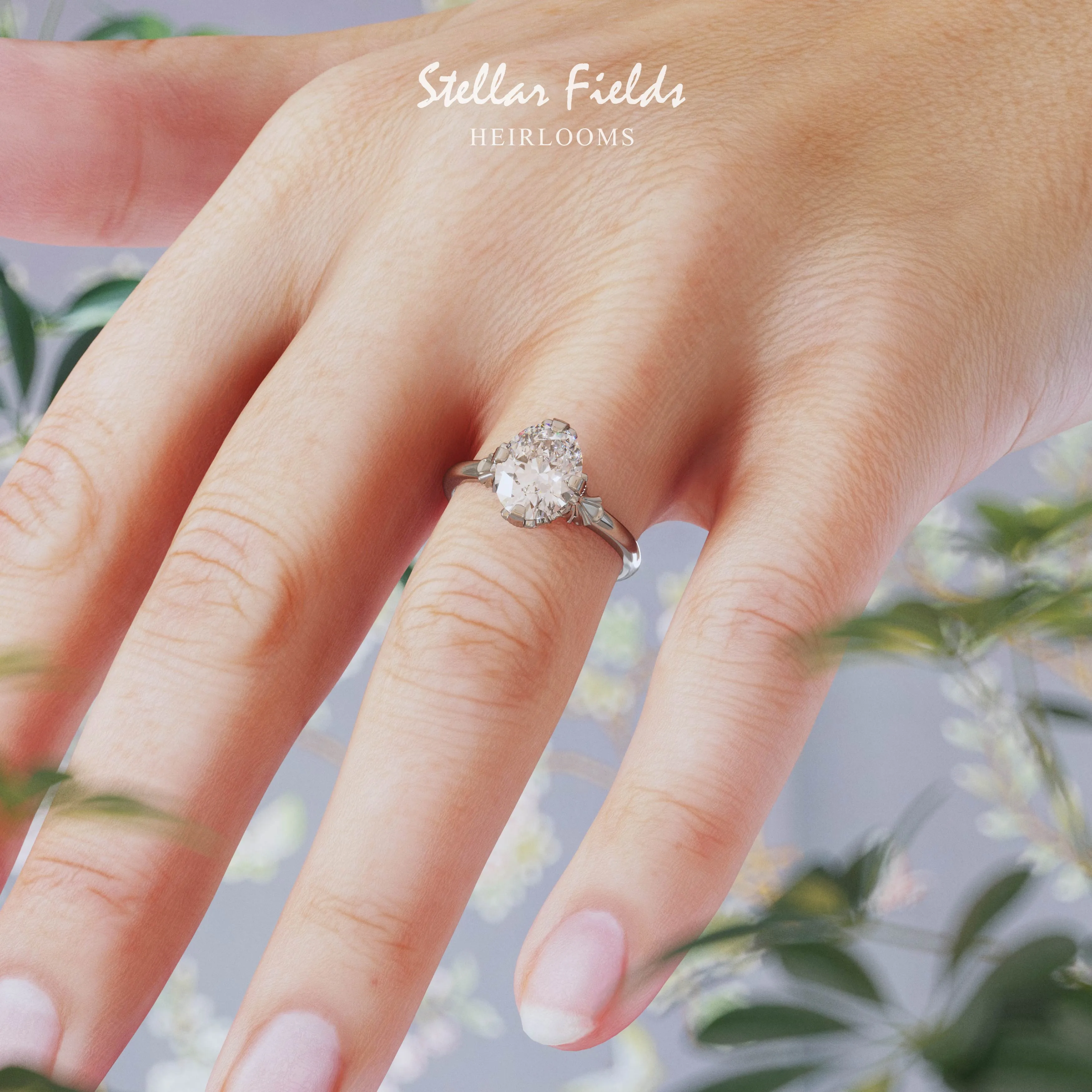 Clarisse Oval Diamond Engagement Ring Modern Vintage Sea Shells