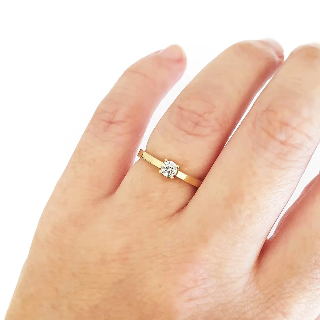Classic 4 Claw Round Cut Diamond Ring With Low Profile Open Gallery