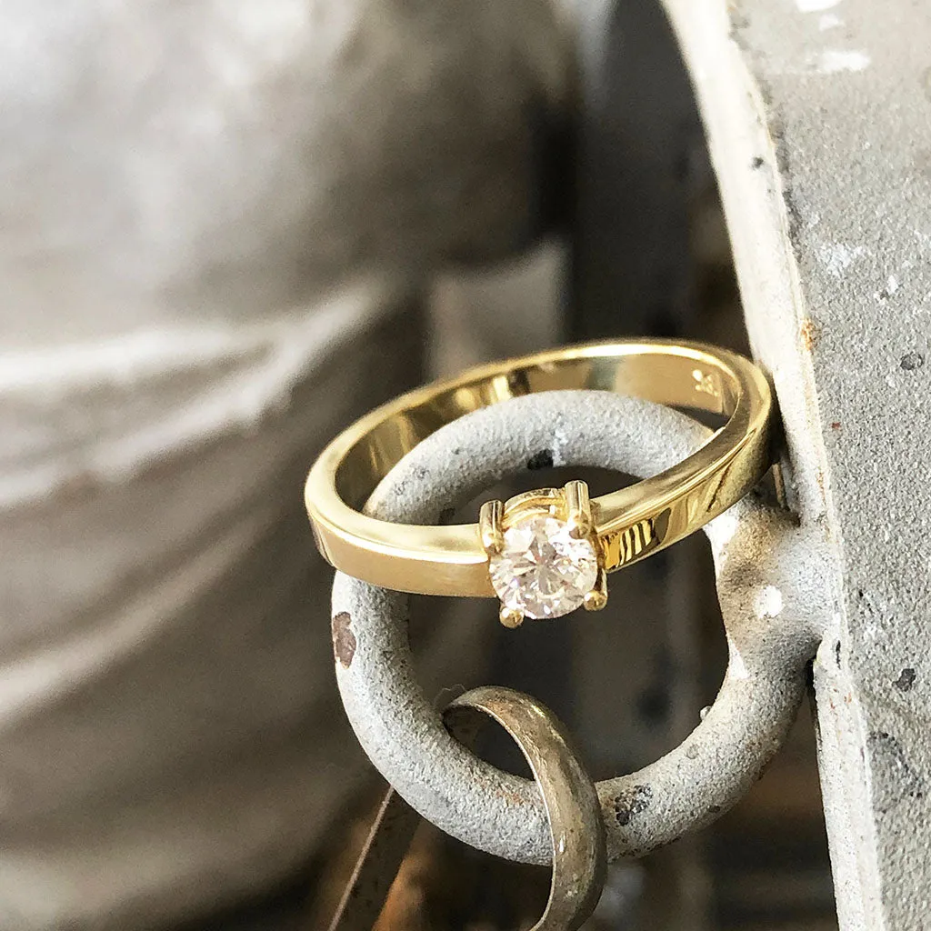 Classic 4 Claw Round Cut Diamond Ring With Low Profile Open Gallery