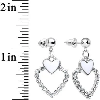 Clear Gem Bright Brim Hollow Heart Dangle Post Earrings