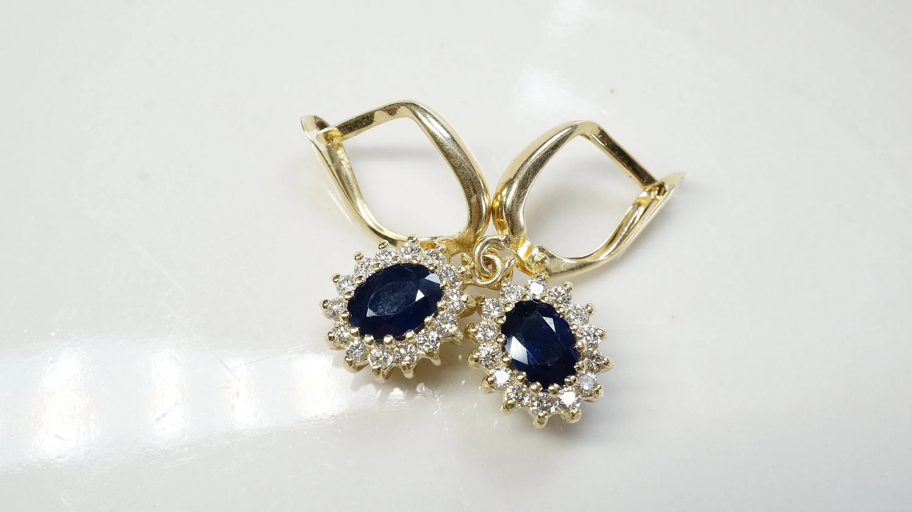 Cluster earrings-Blue Sapphire Earrings-Diamond Earrings with Sapphire-Sapphire Drop Earrings-Women's Jewelry-Vintage earrings-Gift for her