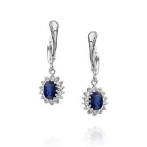 Cluster earrings-Blue Sapphire Earrings-Diamond Earrings with Sapphire-Sapphire Drop Earrings-Women's Jewelry-Vintage earrings-Gift for her