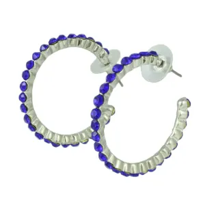 Cobalt Blue Crystal Medium Semi-Hoop Pierced Earring - REC550B
