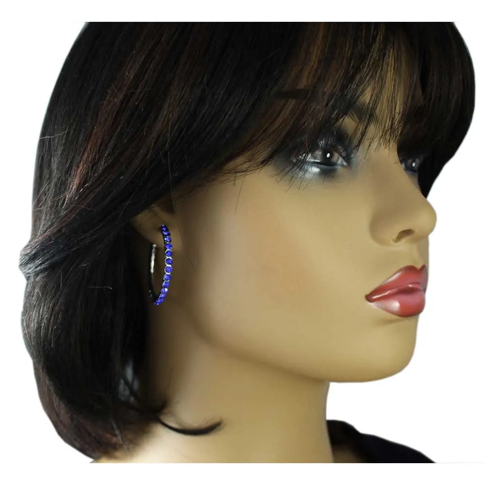 Cobalt Blue Crystal Medium Semi-Hoop Pierced Earring - REC550B