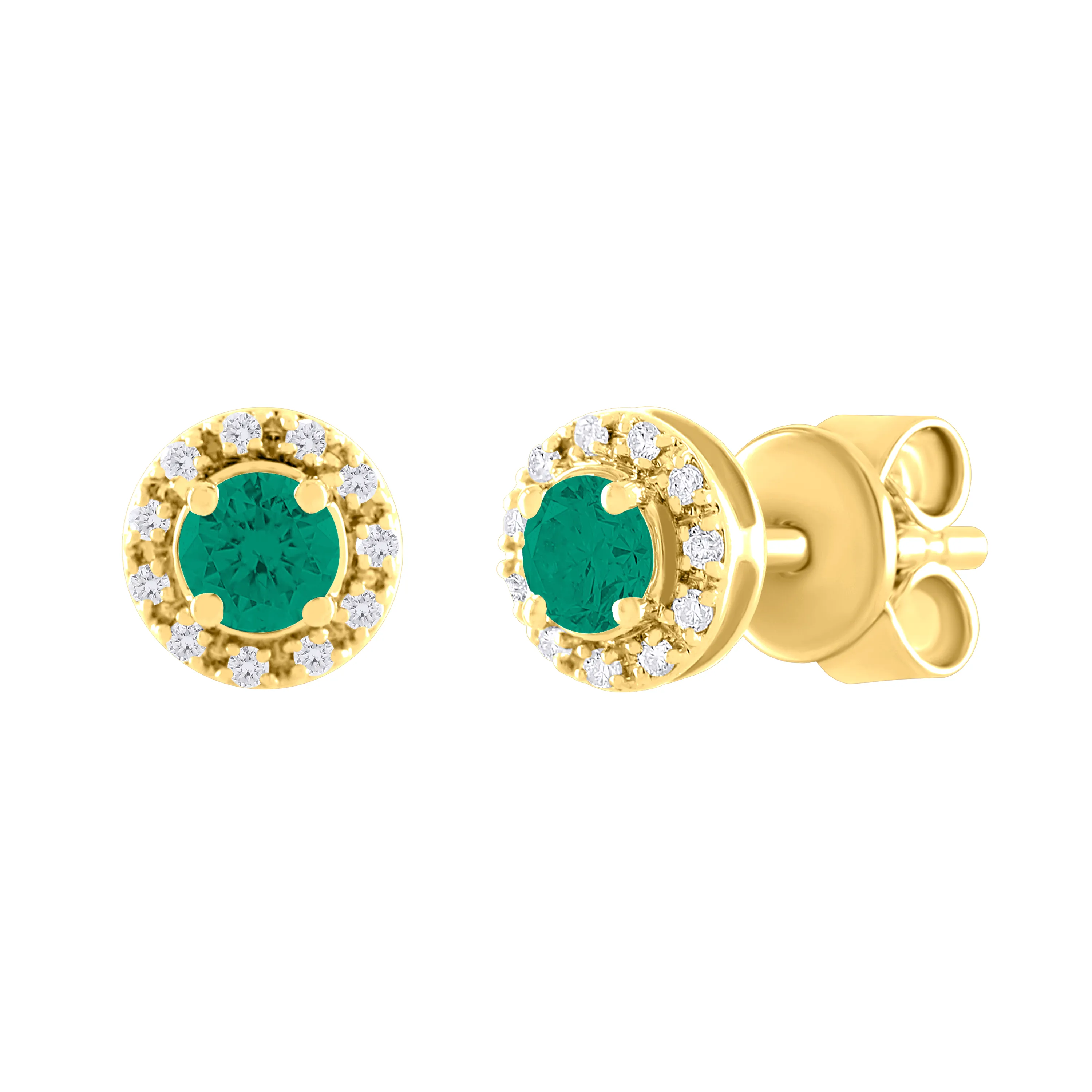 Color Stone & Diamond Halo Stud Earrings