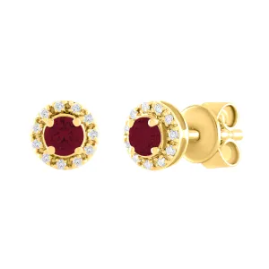Color Stone & Diamond Halo Stud Earrings