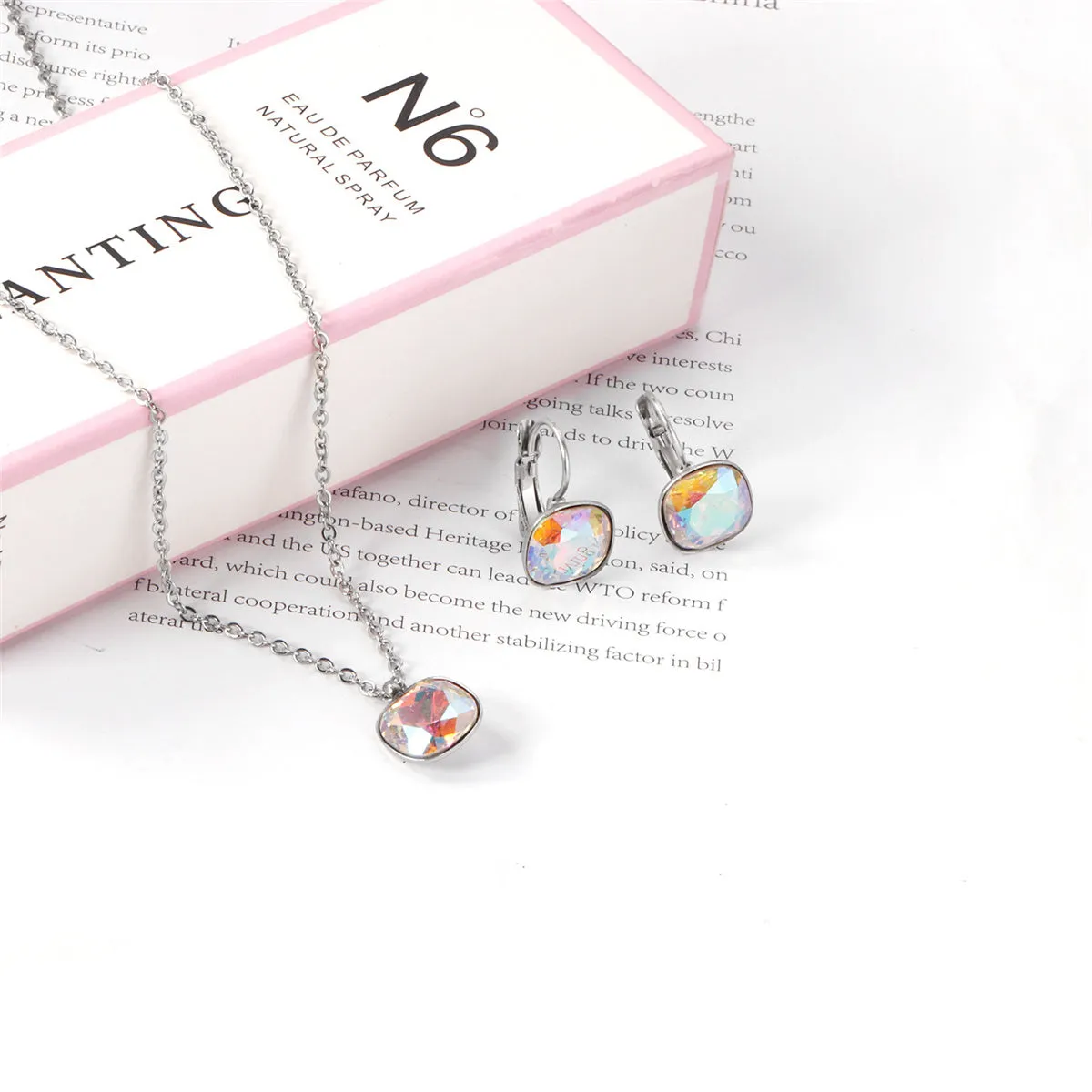 Colored Crystal & Silver-Plated Square Huggie Earring Set