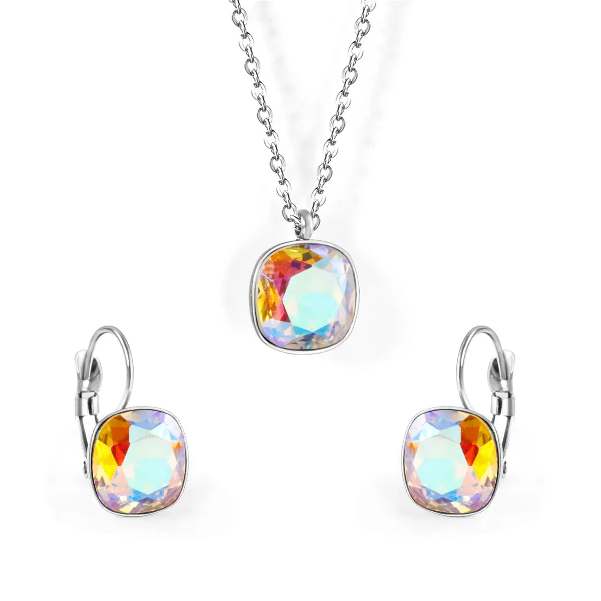 Colored Crystal & Silver-Plated Square Huggie Earring Set