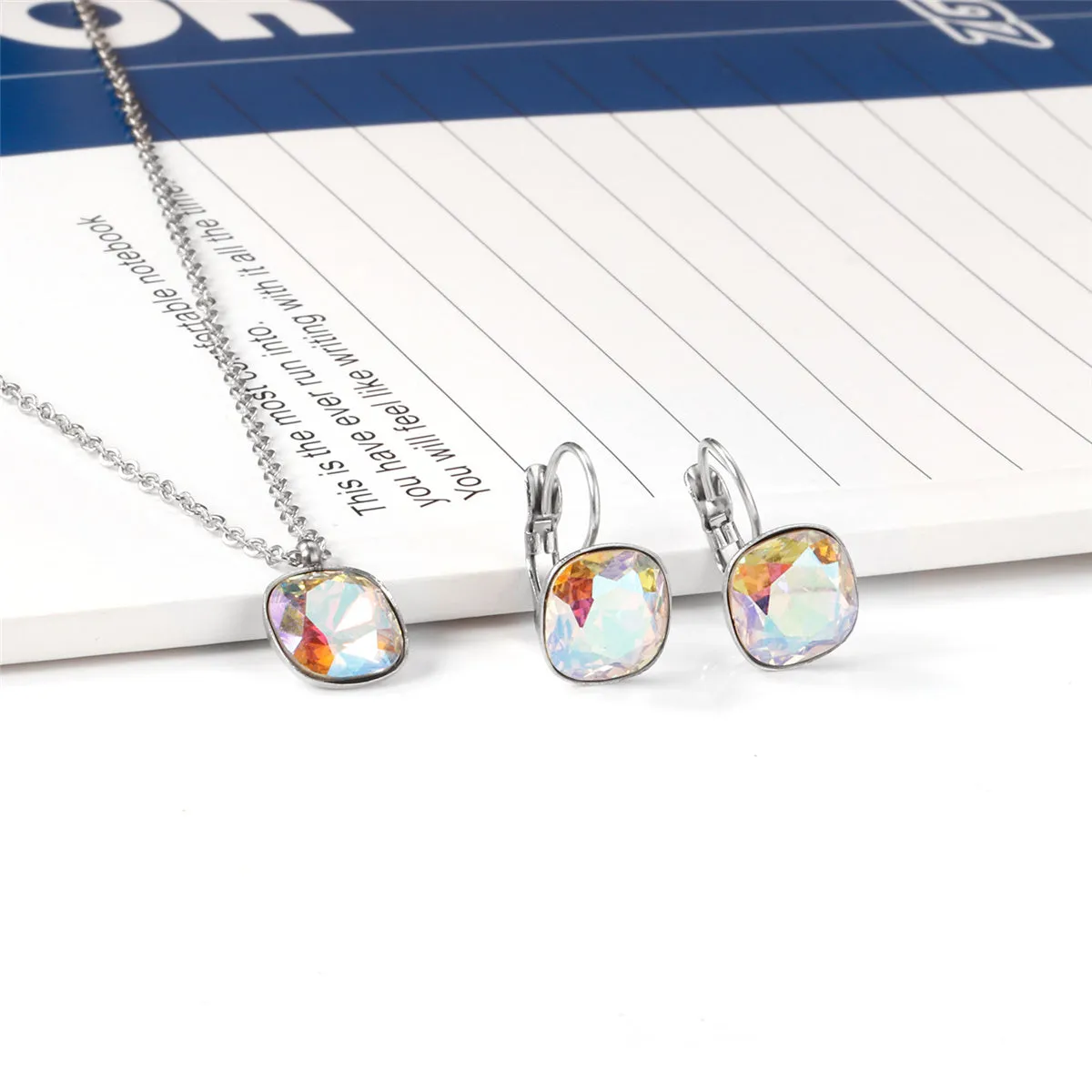 Colored Crystal & Silver-Plated Square Huggie Earring Set