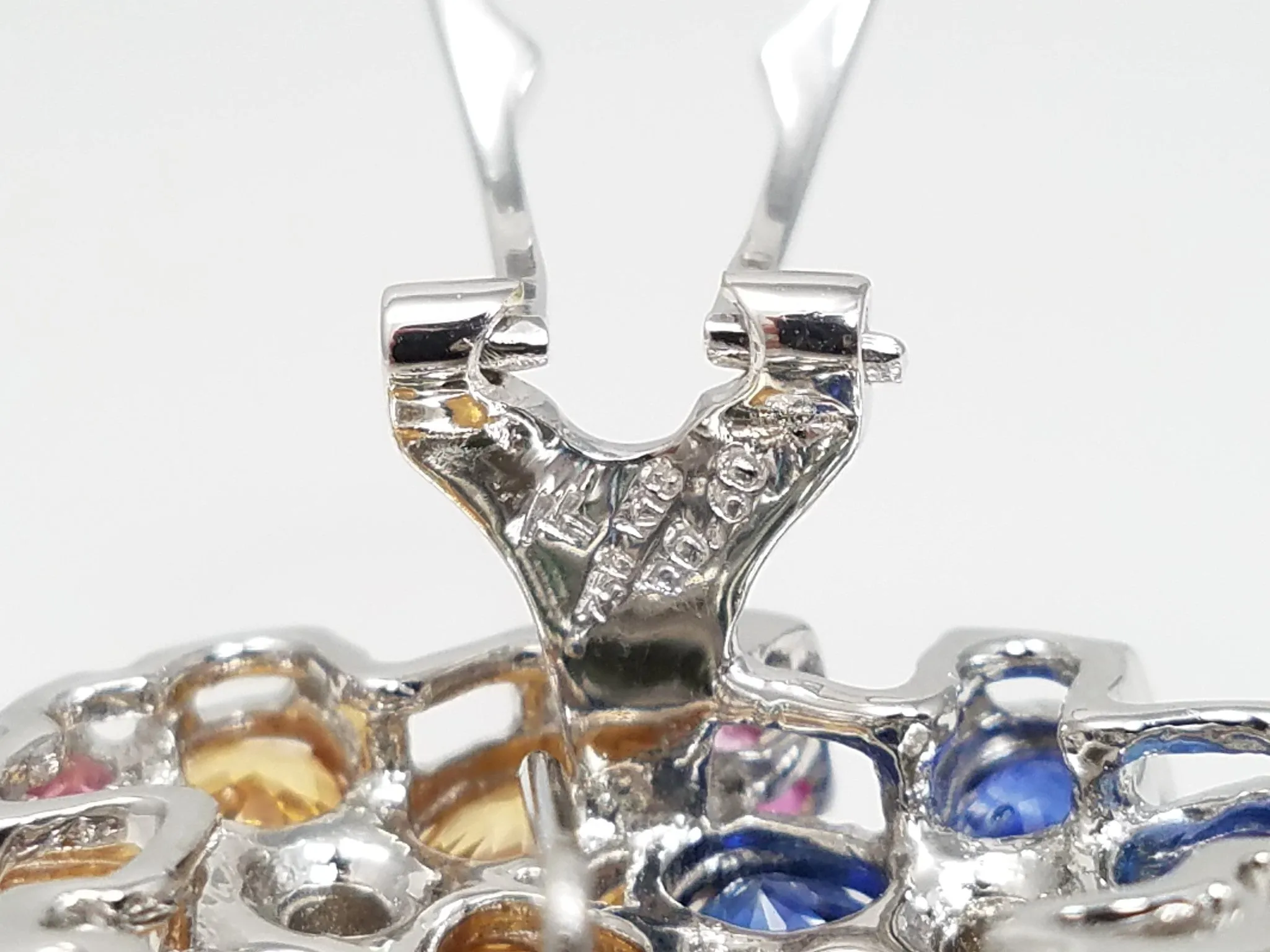 Colorful Natural Sapphire   Diamond 18k White Gold Flower Earrings