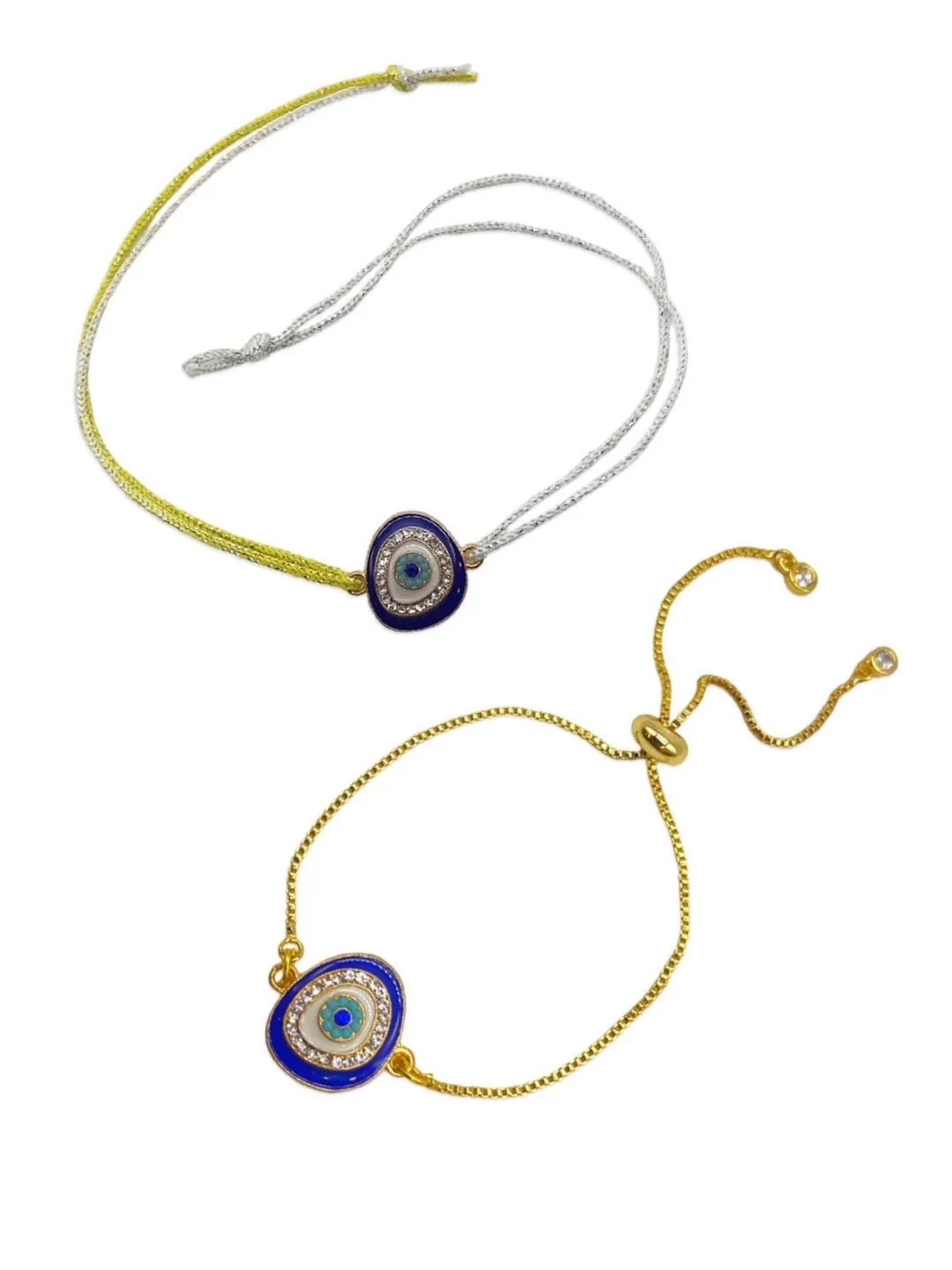 (Combo of 2) Designer Diamond Studded Evil Eye Bracelet And Rakhi Thread For Bhabhi-Bhaiya