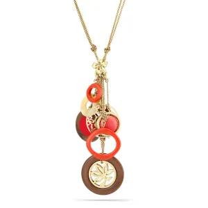 CORAL BROWN AND MOTHER OF PEARL GOLD FILIGREE DROP LONG  NECKLACES #207CR1401 (3B6/2A2)