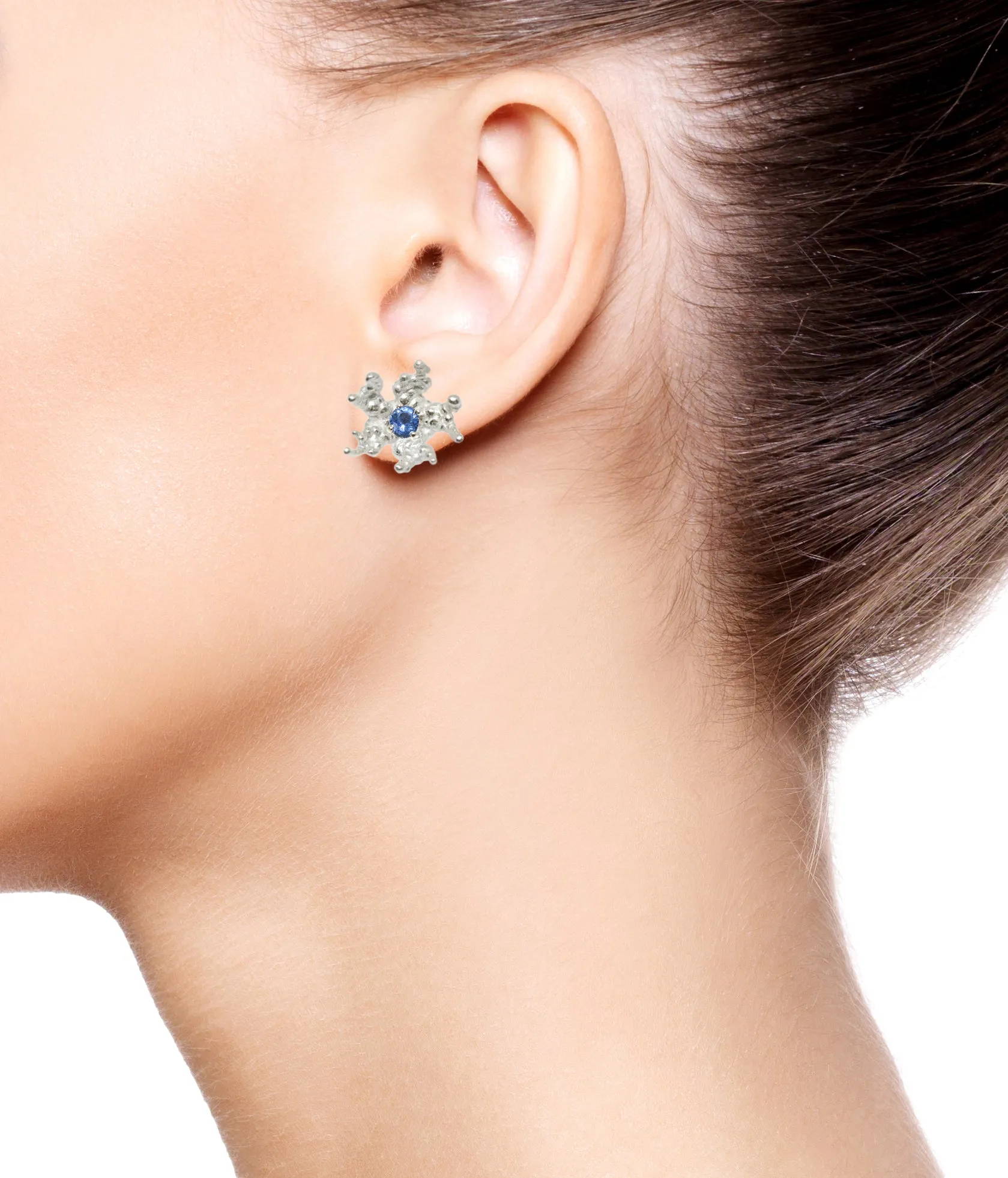 Coral Reef Earrings Silver with Sapphire
