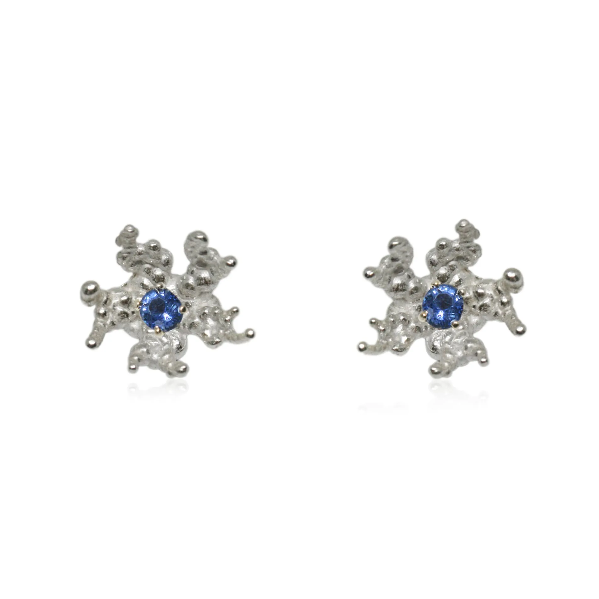 Coral Reef Earrings Silver with Sapphire