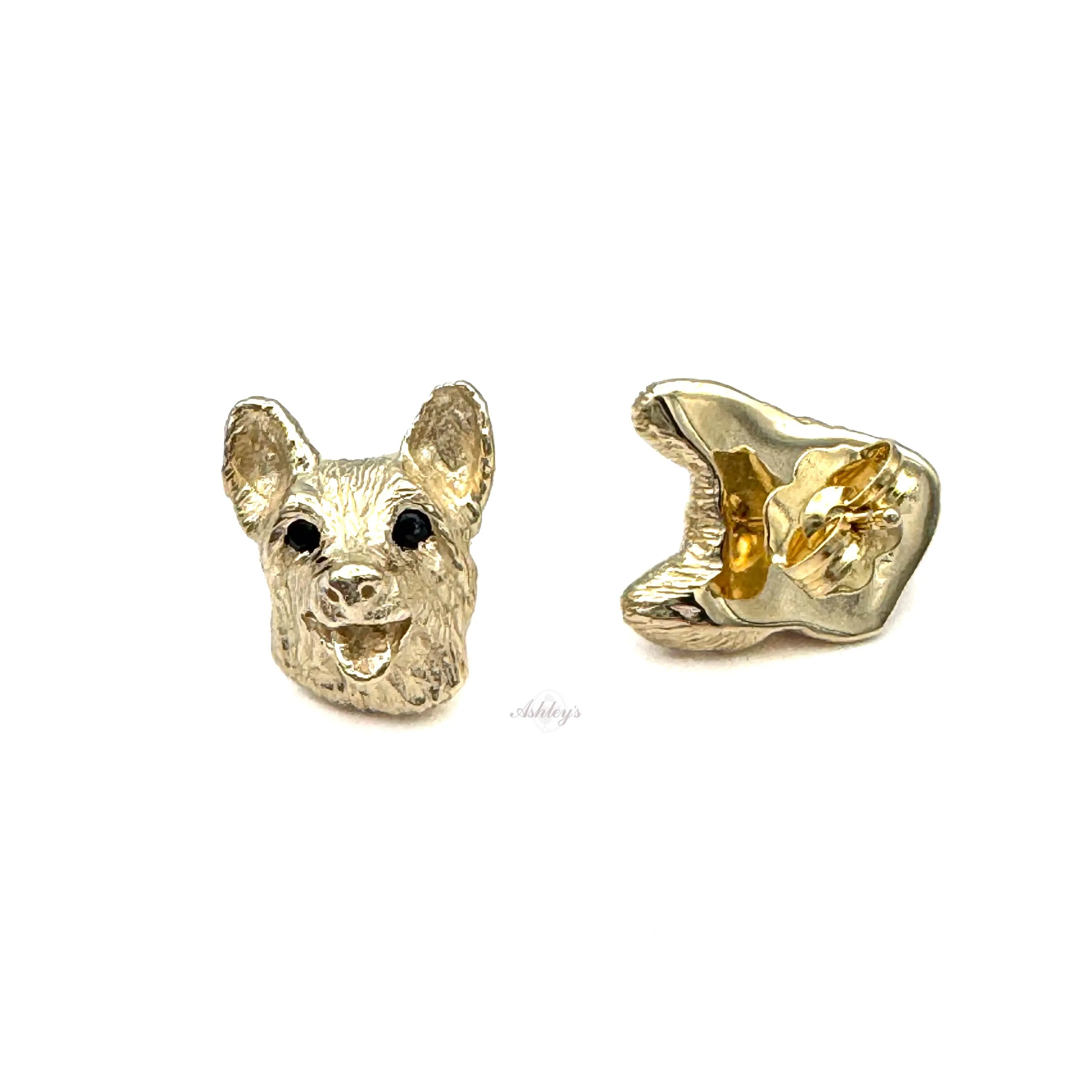 Corgi Earrings, 14k Gold