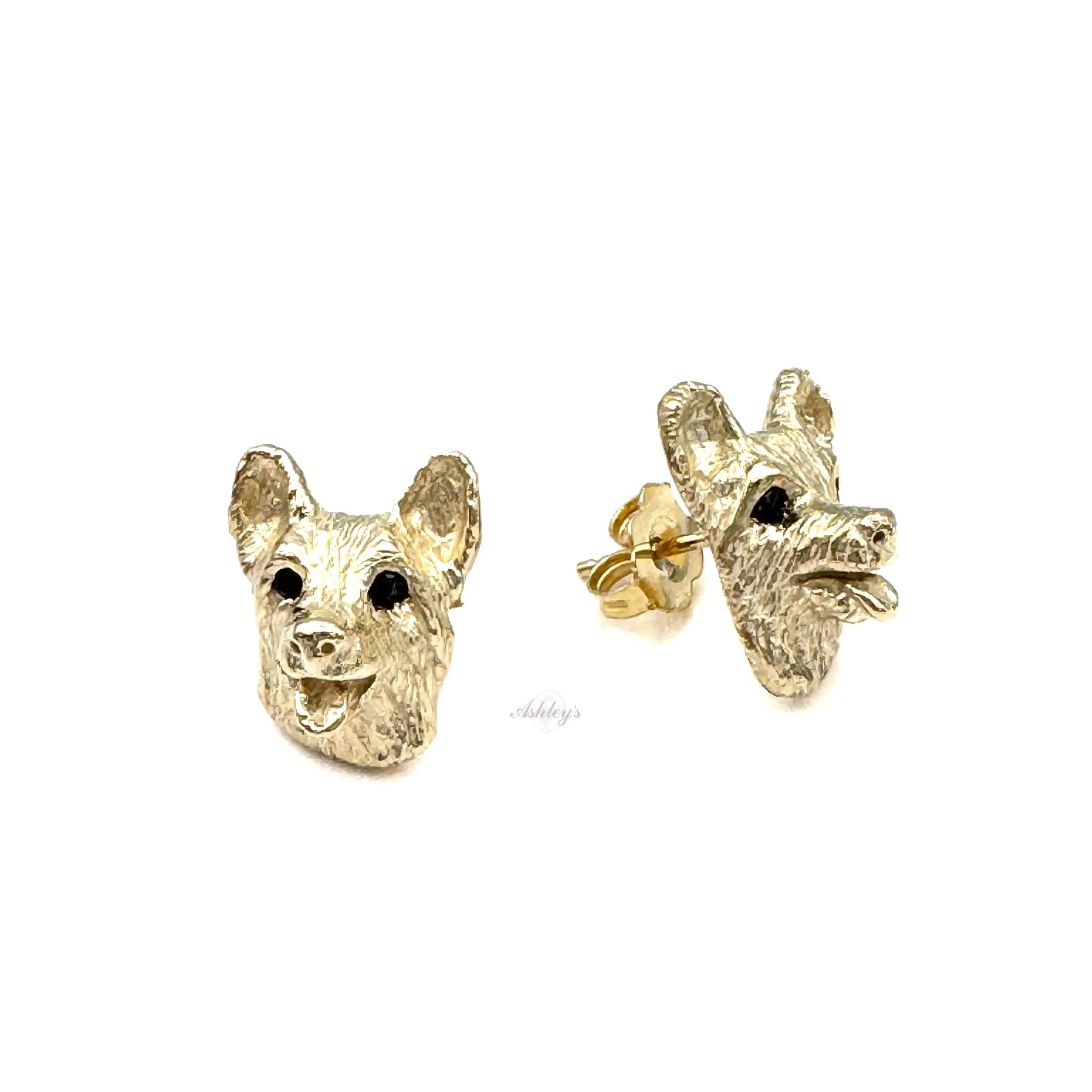 Corgi Earrings, 14k Gold
