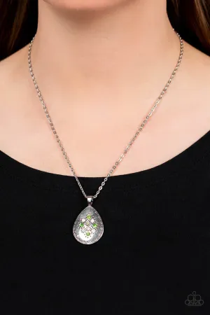 Cozy Cottage - Green - Rhinestone Floral Paparazzi Short Necklace