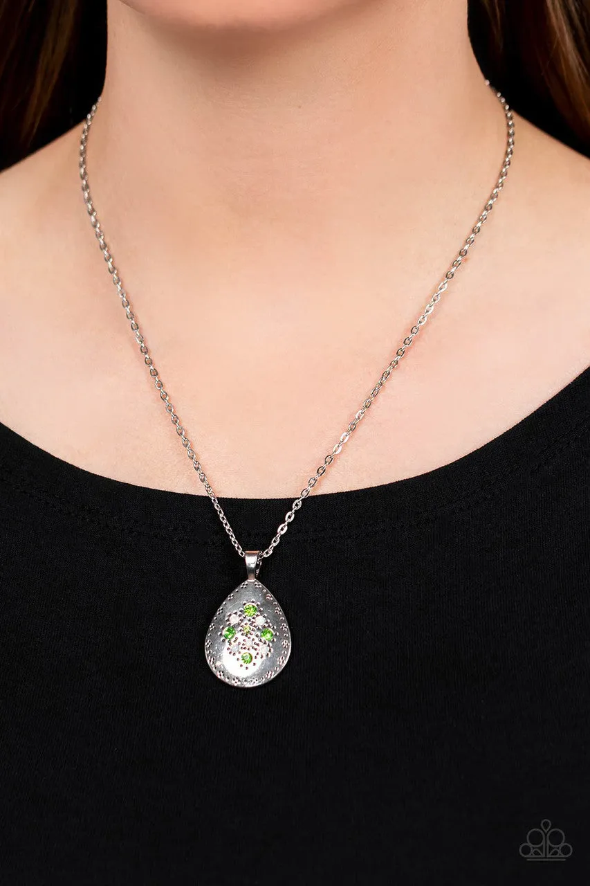 Cozy Cottage - Green - Rhinestone Floral Paparazzi Short Necklace