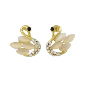 Cream Cats Eye Swan Stud Pierced Earring - REC528