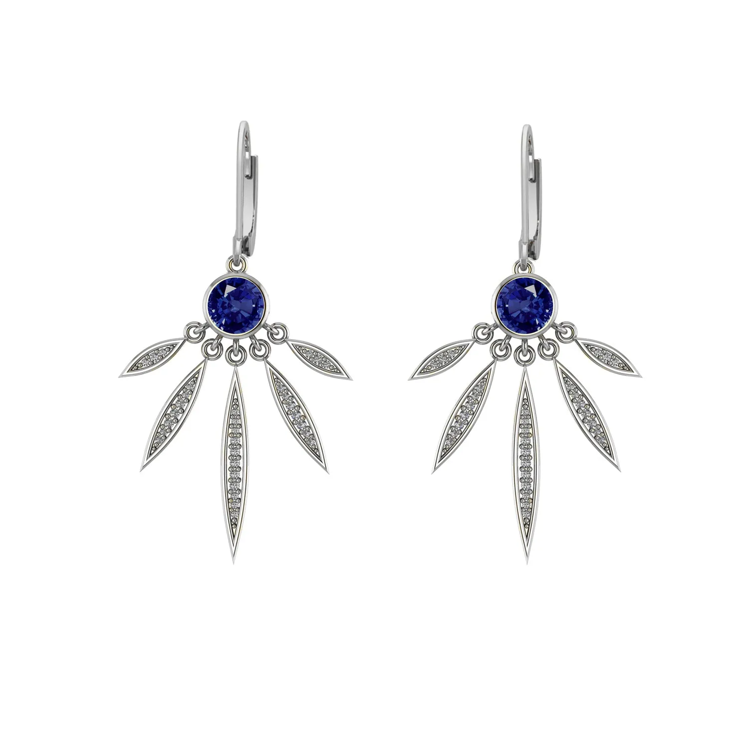 Created Blue and White Sapphire Dangle Earrings in Silver