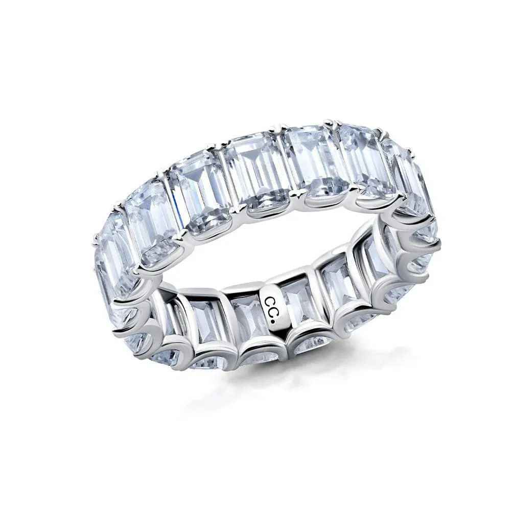 Crislu Emerald Cut Eternity Ring Finished in Pure Platinum