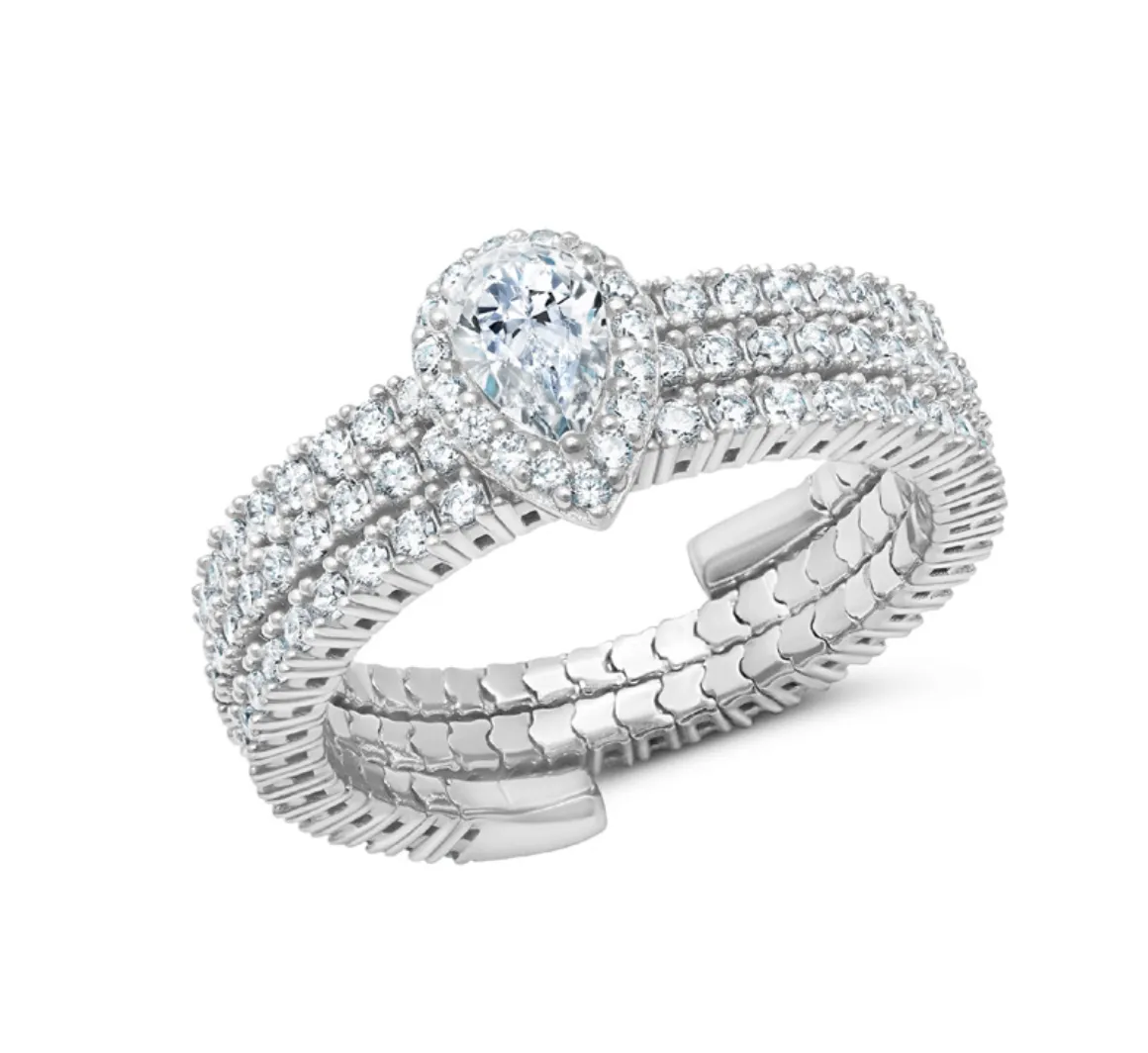 Crislu Pear Cut Adjustable Ring in Platinum