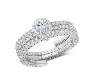 Crislu Pear Cut Adjustable Ring in Platinum