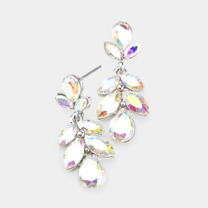 Crystal Abalone Marquise Cluster Silver Earrings