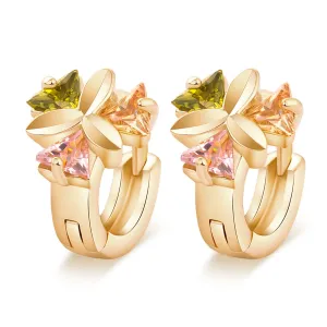 Crystal & 18K Gold-Plated Triangle Flower Huggie Earrings