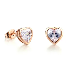 Crystal & 18K Rose Gold-Plated Heart Stud Earrings