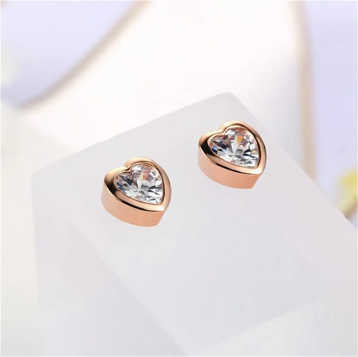 Crystal & 18K Rose Gold-Plated Heart Stud Earrings